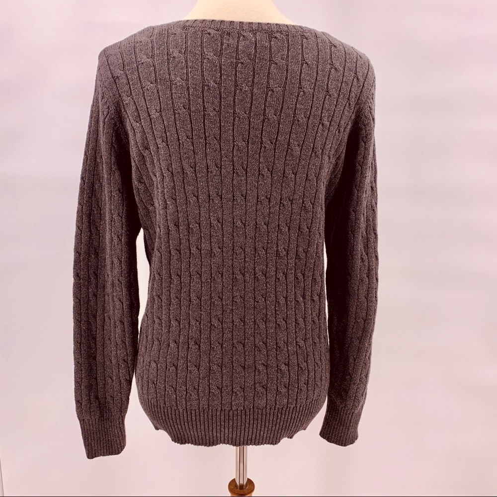St. John’s Bay Gray Chunky Cable Knit V Neck Classic Sweater Women’s Small - Picture 5 of 8
